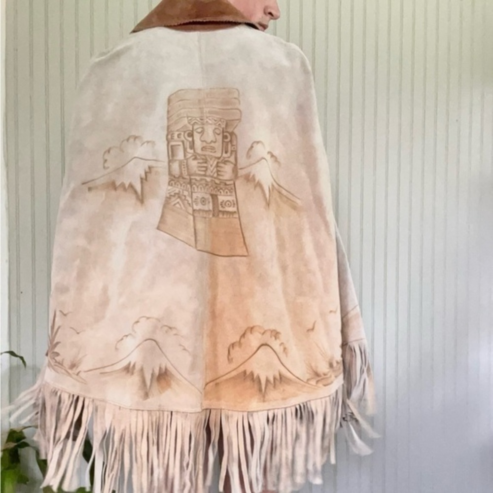 Ultimate Cowgirl Suede Fringe Poncho Gomez Leather Cape Hand Drawn Art